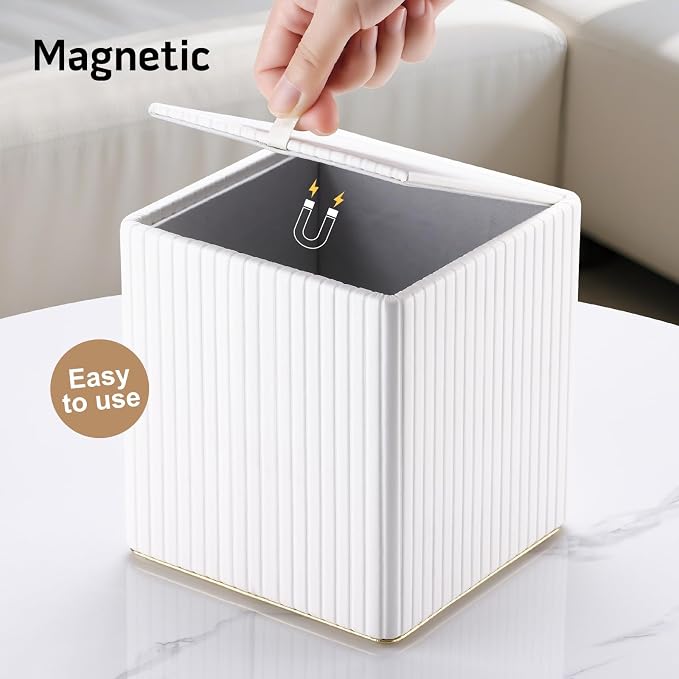 Tissue Box Cover, PU Leather Square Tissue Box Holder for Kleenexs with Magnetic Bottom Cover for Facial Tissues/Napkins, Office & Living Room Decor Box White
