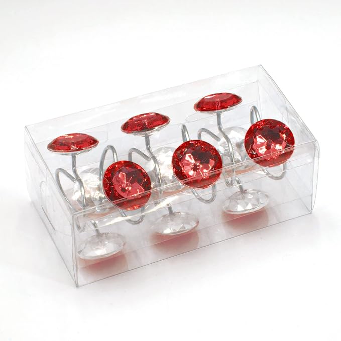 Crystal Diamond Round Shower Curtain Hooks Rings for Bathroom,Red,12PCS | Acrylic Decorative Rhinestones Bling Shower Hooks Rings,for Bathroom Curtains Rod,Gem Metal Rust Proof Shower Hangers