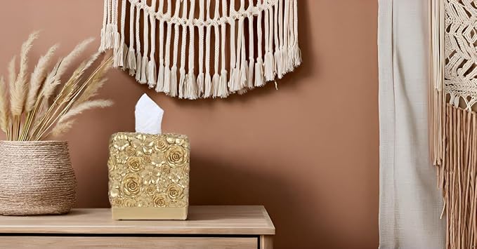 Hymmah Modern Square Tissue Box Cover Holder,Bathroom Accessories Decor Unique Design Tissue Box Cover for Bathroom Vanity Counter Tops Also Great for Bedrooms and Living Rooms