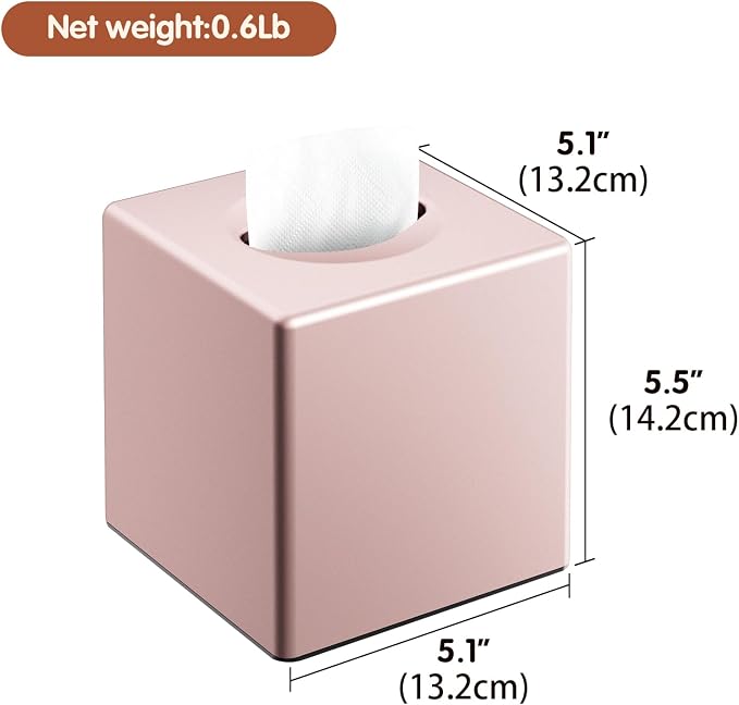 Y-in Hand Square Tissue Box Cover, Cube Facial Tissue Box Holder, Pink | Modern Home Accessory with Removable Bottom for Easy Refills. Designed for Bathroom Vanity, Dressers, Nightstands and Office.