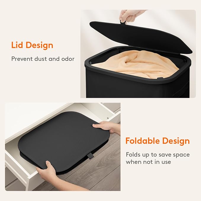 Lifewit Slim Laundry Basket with Lid and Removable Bag, 75L, Black | Plastic Handles, Collapsible Narrow Laundry Hamper, Tall Skinny Laundry Bin, Clothes Hamper for Laundry, Bedroom, RV, Dorm