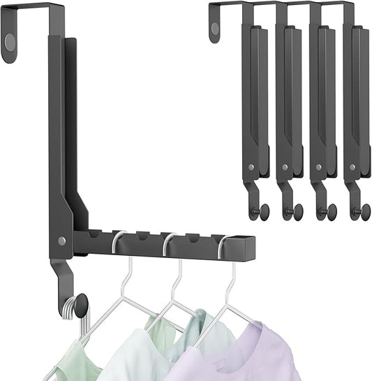 4 Pack Over The Door Hanger Folding Clothes Drying Rack, Folding Hanging Coat Rack for Indoor Laundry Room Compact Small Space Foldable Portable Clothing Hanger Hook Collapsible (Black-4(Upgraded))