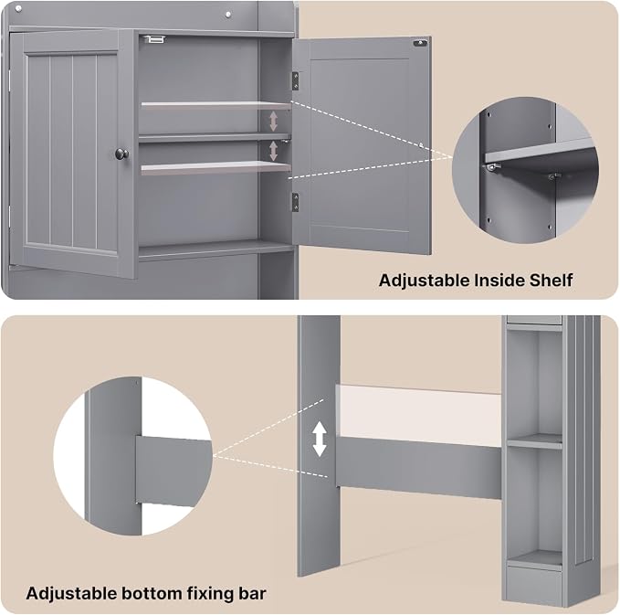 Over The Toilet Storage Cabinet, 32.3" W, Espresso | Over Toilet Bathroom Organizer with Doors, Adjustable Shelves, Toilet Paper Holder, 2 Side Hooks, for Bathroom, Laundry