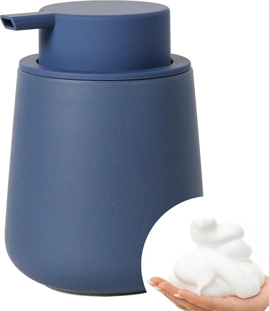 Bosilunlife 12Oz Ceramic Foam Soap Dispenser for Bathroom Kitchen Counter | Premium countertop foam pump creates delicate dense foam, stable desktop placement,Matte Blue