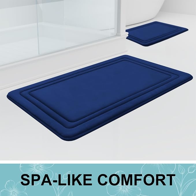Grandaily Memory Foam Bath Mat Rug 30x20, Ultra Soft, Non-Slip and Absorbent Bathroom Rugs, Machine Wash Dry, Comfortable Bath Carpet for Bathroom Floor, Tub and Shower, Navy Blue
