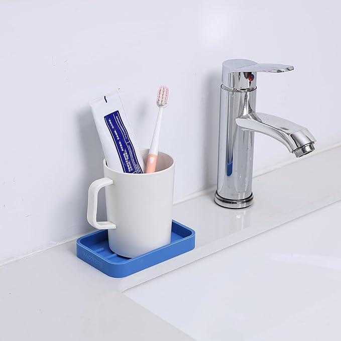 MicoYang Silicone Kitchen Sink Organizer Tray for Multiple Usage,Easy Clean Sponges Holder for Kitchen Bathroom Counter or Sink,Dish Soap Dispenser,Scrubber,Bottle,Cup Lichen Blue 4.9”x 3.2”
