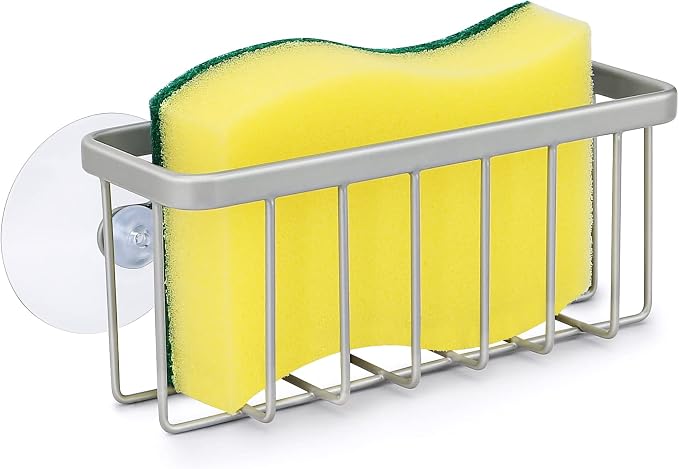 HLOOL Sponge Holder for Kitchen Sink, Kitchen Sink Caddy -Mat Silver | Dish Soap Holder,Rustproof Kitchen Sink Organizer for Sponge, Brushes, Stoppers and Scrapers Storage Accessories