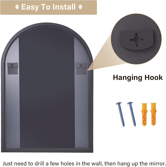 HARRITPURE 16"x24" Arched Bathroom Mirror - Black Wall Mounted Mirror - Black Arch Mirror - Aluminum Alloy Frame Bathroom Mirror Living Room, Bedroom, Bathroom and Entryway | Vanity Aluminum Alloy Frame Arch Wall Mirror for Living Room, Bedroom, Entryway