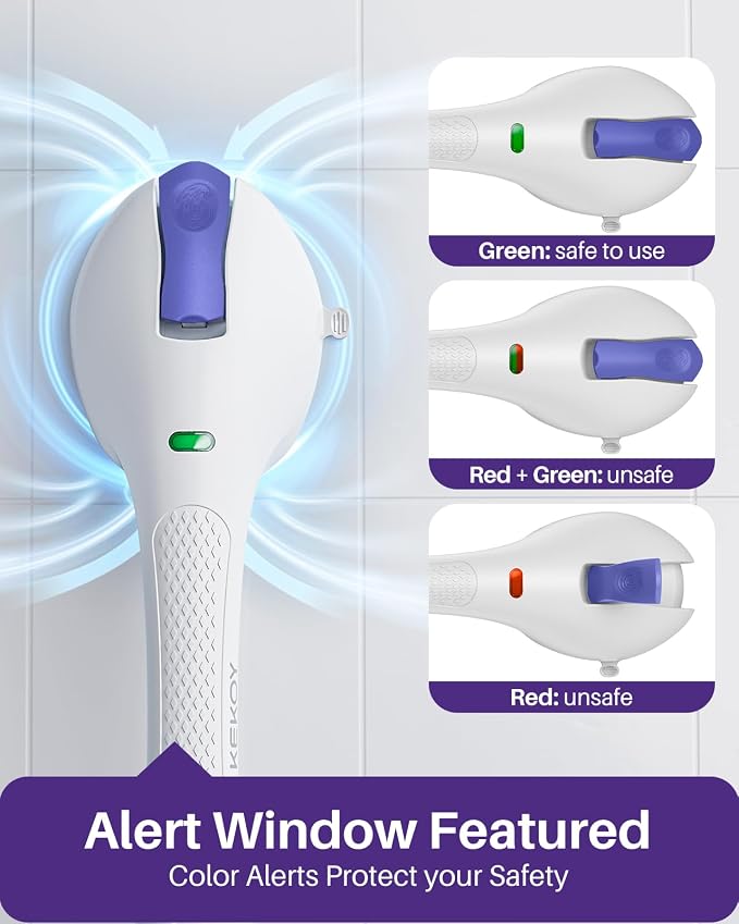 KEKOY 17.5 in 1 Pack Suction Grab Bars Bathtubs and Showers with Indicator | Heavy Duty Safety Shower Handle for Seniors and Elderly, Handicap Bars for Bathroom, No Drilling, Purple