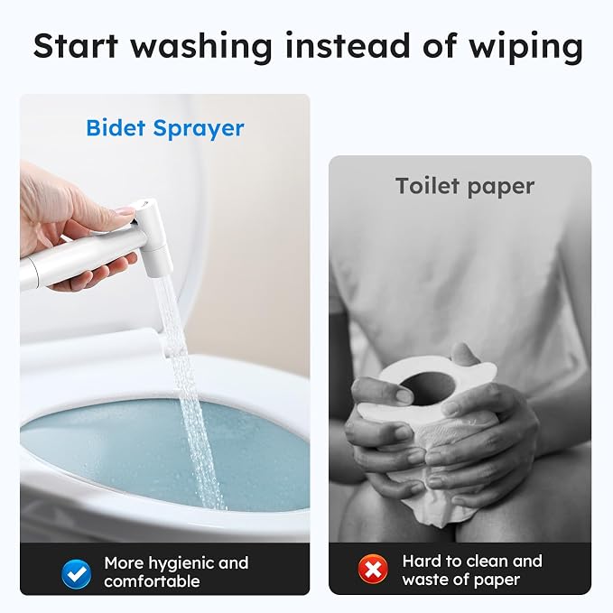 Arofa Handheld Bidet Sprayer, Bidet Attachment for Toilet, Bright White | Muslim Shower Toilet, Leak-Free Bidet Hose, Tank or Wall Mount, Feminine/Baby Wash, Cloth Diaper Rinse, Easy Installation