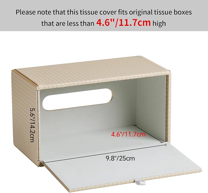 Extra Large Rectangle PU Leather Tissue Box Cover with Magnetic Closure, Decorative Tissue Holder & Storage Container for Bedroom, Living Room, Dining Room, Bathroom, Countertop, Desk & Office (Beige)