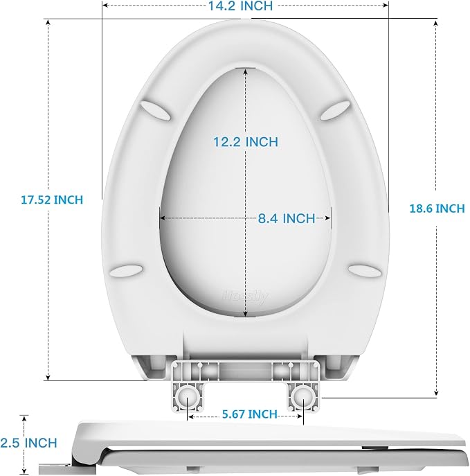 Elongated Toilet Seat Soft-Closing | Universal Fit for Standard Toilets | Thickened Durable PP Plastic with Quick Installation Hinge | Easy-Clean Surface