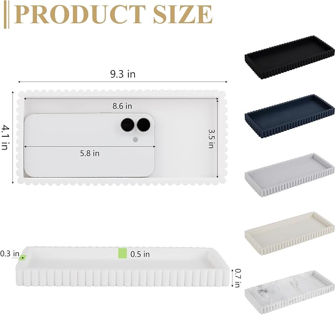 Silicone Bathroom Tray Small Vanity Tray Kitchen Counter Decor, White | Non Slip, Dishwasher Safe, for Dish Soap, Perfume, Candle, Sponge