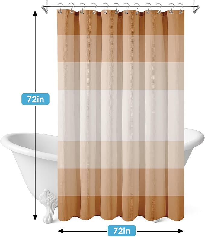3 in 1 Shower Curtain and Liner,72 x 72 inch, Ombre Beige | Striped Shower Curtain and PEVA Liner Set with 12 Rust-Resistant Metal Hooks, Waterproof Fabric Curtains for Bathroom
