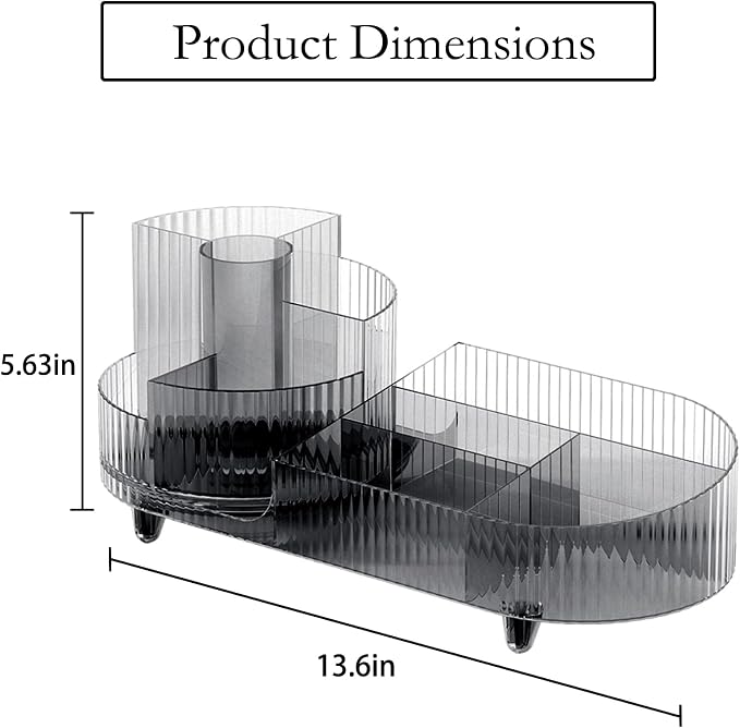 Rotating Makeup Organizer for Vanity with Brush Holder, Cosmetic Makeup Storage Organizer, Large Spinning Makeup Skincare Organizer, Countertop Makeup Perfume, Lotions Display Case (Transparent Black)