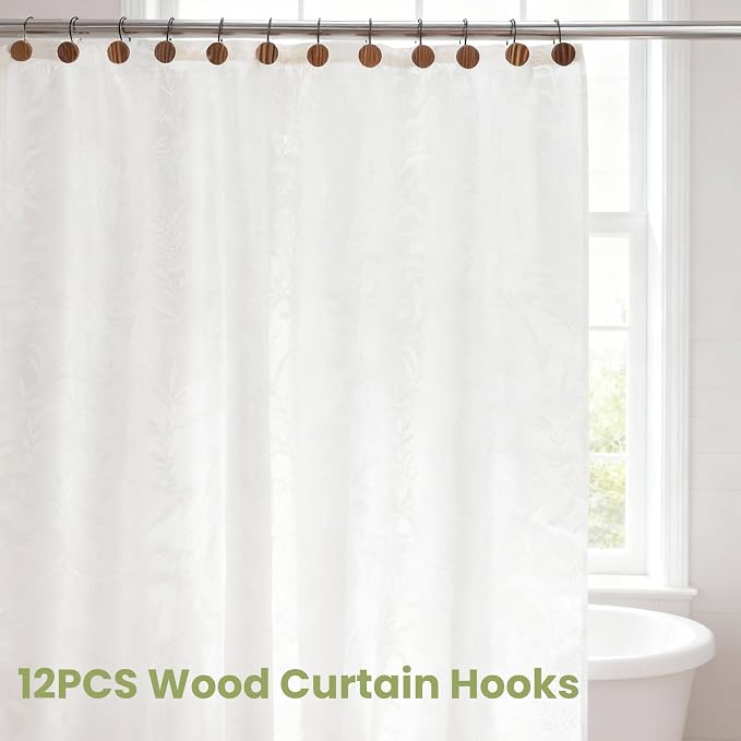 Wood Shower Curtain Hooks Rust Proof, Boho Shower Curtain Hooks Decorative, 24 Pack Shower Hooks for Shower Curtain, Shower Curtain Hangers Hooks (Brown,24)