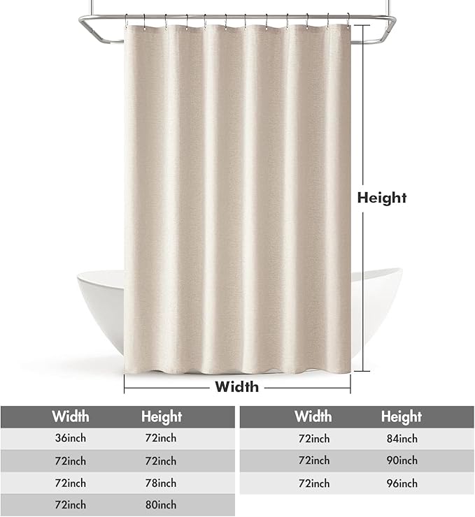 MIULEE 72 x 84 Extra Long Linen Shower Curtain Cream Beige 12 Metal Hooks | Washable, Fabric Shower Curtain, Waterproof Neutral Thick Cloth Shower Curtain, Bathroom Hotel Bathtub