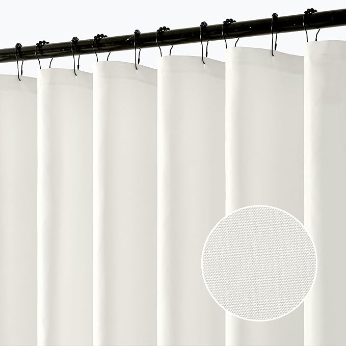ANRODUO White Extra Long Linen Fabric Shower Curtain Set - W72xL96 | Farmhouse Shower Curtain with 12 Metal Hooks, Waterproof Heavy Duty, Button Hole Design, Machine Washable for Bathroom