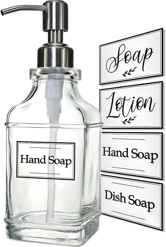 JASAI Antique Design Soap Dispenser with Rust Proof 304 Stainless Steel Pump, Refillable Glass Soap Dispenser with 10Pcs Clear Stickers, Premium Kitchen & Bathroom Soap Dispenser | Refillable Glass Soap Dispenser with 10Pcs Clear Stickers, Premium Kitc...