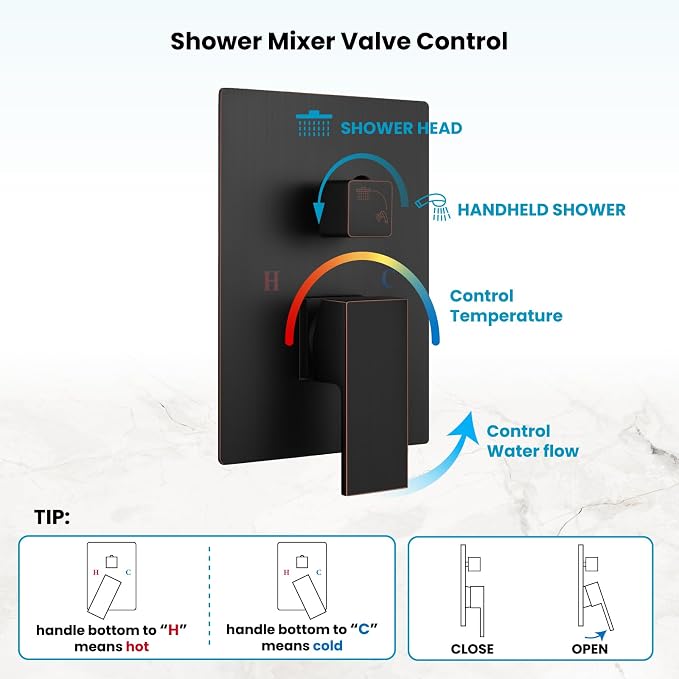 gotonovo Shower Faucet Set with Handheld Spray Oil Rubbed Bronze,16'' Head | SUS304 Rainfall Shower Head and Handle Set System Fixture,Pressure Balance Valve Trim Kit,Single Handle,Wall Mount,All Metal