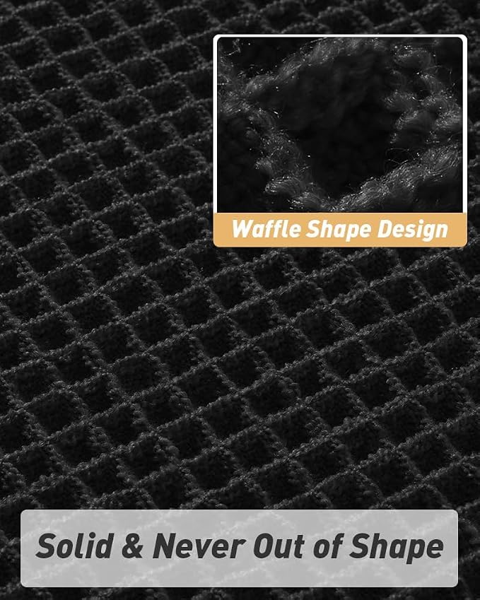 AMOAMI Upgraded Waffle Bath Mat, Super Absorbent Non Slip Bath Mats for Bathroom Floor, Washable Bathroom Rugs with Tassels, Rubber Backed Bathroom Mats, Ultra Soft, 24" x 36", Black