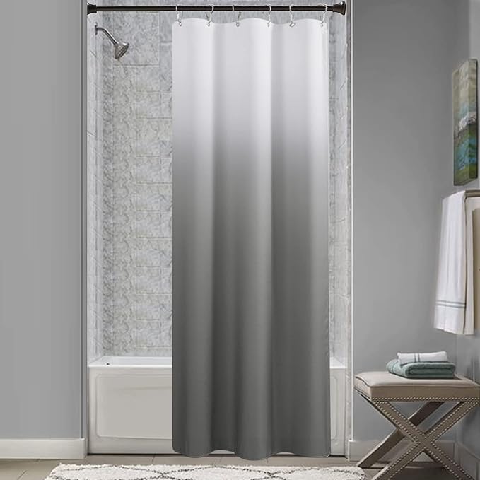 Stall Shower Curtain Grey and White 42x72 Inch for Bathroom, Ombre Textured Shower Curtains Hotel Spa Luxury with 8 Hooks, Machine Washable, Decorative Bath Curtain Grey