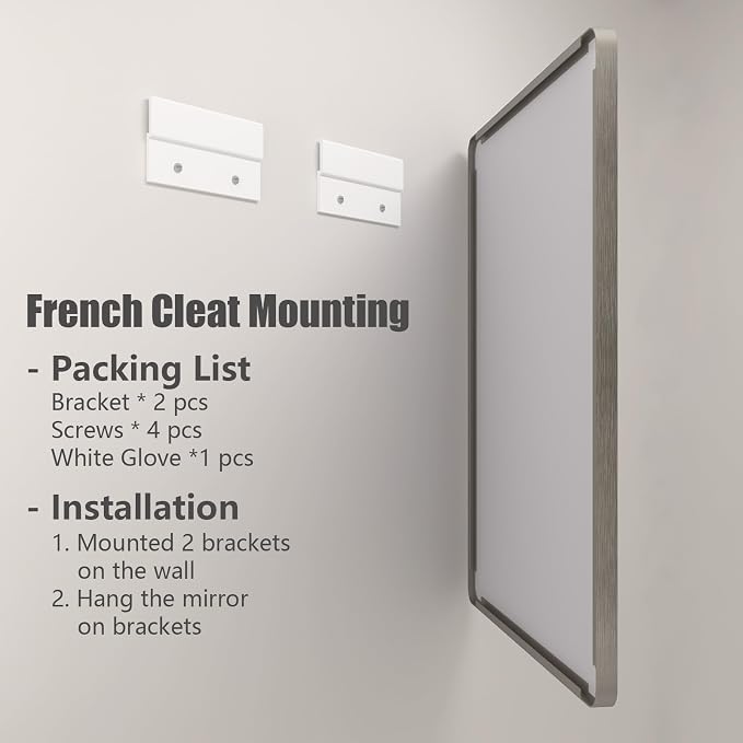24x32 Inch Brushed Nickel Bathroom Vanity Mirror | Silver Metal Frame Mirror, Rounded Rectangle, Shatterproof, Anti-Rust, Hangs Horizontally or Vertically