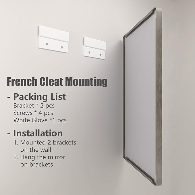 40x36 Inch Brushed Nickel Bathroom Mirror for Wall | Silver Metal Framed Bathroom Vanity Mirror, Rounded Rectangle, Anti-Rust, Shatterproof, Hangs Horizontally or Vertically