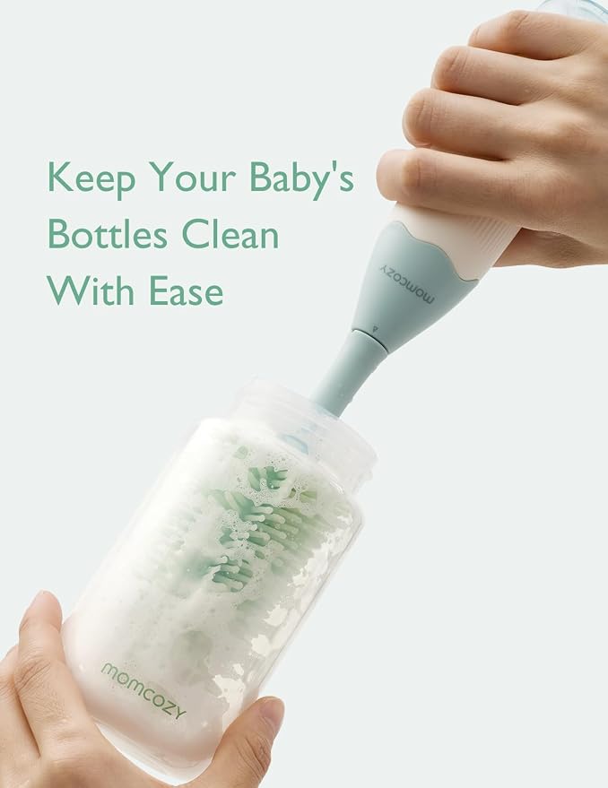 Momcozy Baby Bottle Brush Kit, Push-Press Foam Design, Green | Portable for Home & Travel, Bottle Cleaner Brush for Breast Pumps & Nipple, Newborn Essentials, Food-Grade BPA-Free