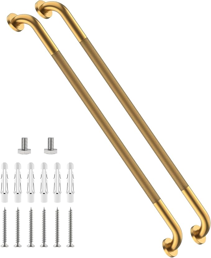 40 Inch Anti Slip Shower Grab Bars, Munzong Long Bathroom Grab Bar Gold | Knurled Handicap Balance Bar Safety Hand Rail Support Elderly Senior Assist Bath Handle