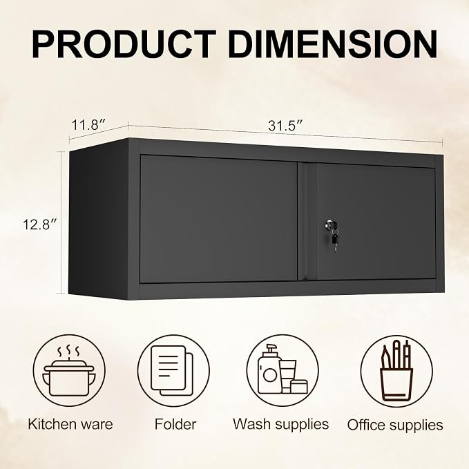 Metal Garage Wall Cabinets,13" H Garage Storage Cabinet Wall Mounted,Floating Storage Organization with Doors,Locking Hanging Cabinet for RV,Home Office,Warehouse,Black