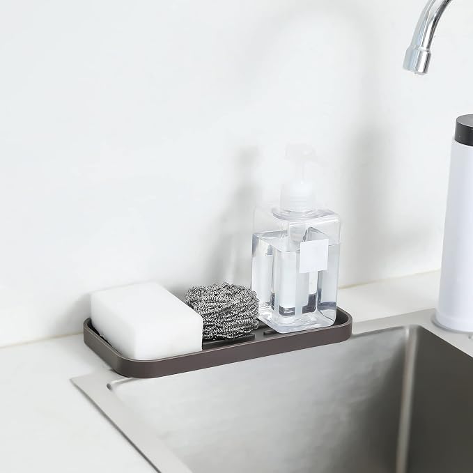 MicoYang Silicone Kitchen Sink Organizer Tray for Multiple Usage,Eco-Friendly Sponges Holder for Kitchen Bathroom Counter or Sink,Dish Soap Dispenser,Scrubber,Bottle,Cup (Coffee, 10"×5.3")