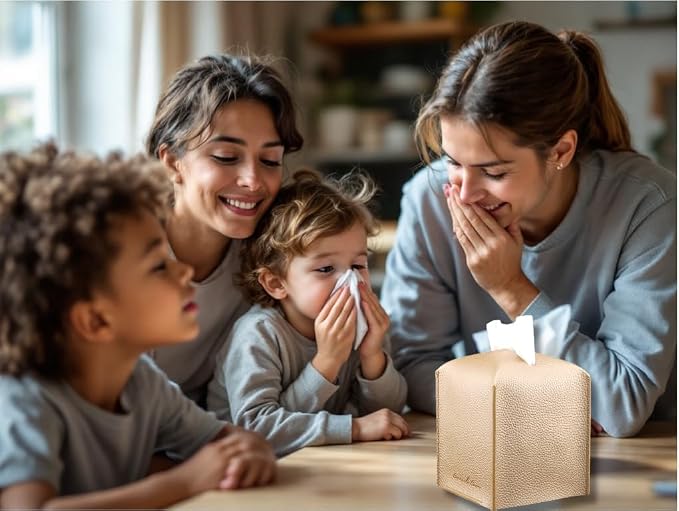 Premium PU Leather Tissue Box Holder - Elegant Hotel-Style Tissue Box Cover for Home, Office & Car Décor, Tissues Cube Organizer for a Natural & Classic Look (Gold 2 Pack)