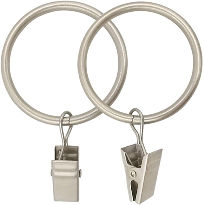 LLPJS 40 Pack Metal Curtain Rings with Clips, Curtain Clip Rings Hooks for Hanging Drapery Drapes Bows, Curtain Rod Rings 1.5 inch Interior Diameter, Matte Silver