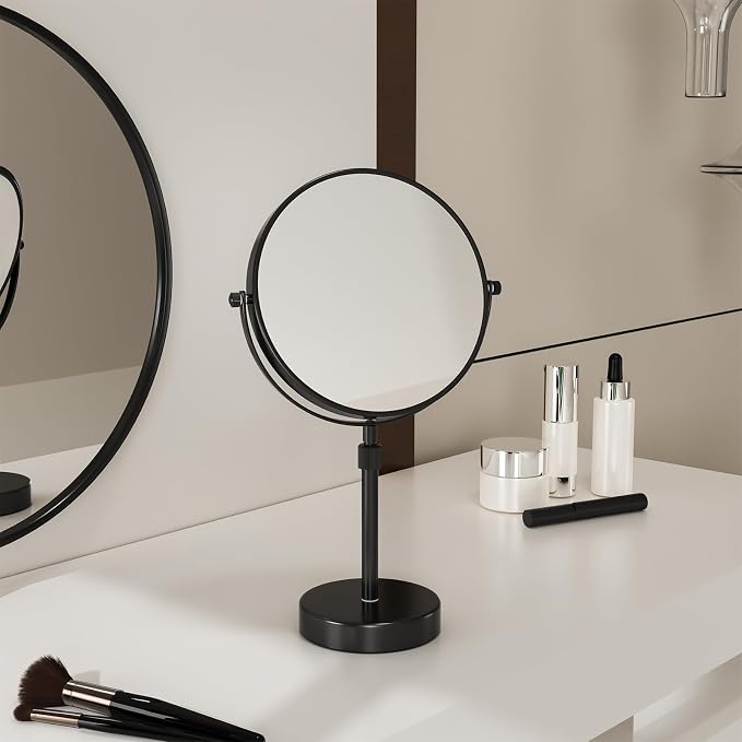 Nicesail 8 Inch Makeup Mirror Black, 19 Inch Tall, 10X Magnification Vanity | Magnifying Mirror, Tabletop with Pedestal, Height Adjustable (8 Inch, 10X), Beauty Mirror Magnifying Vanity Mirror 10x