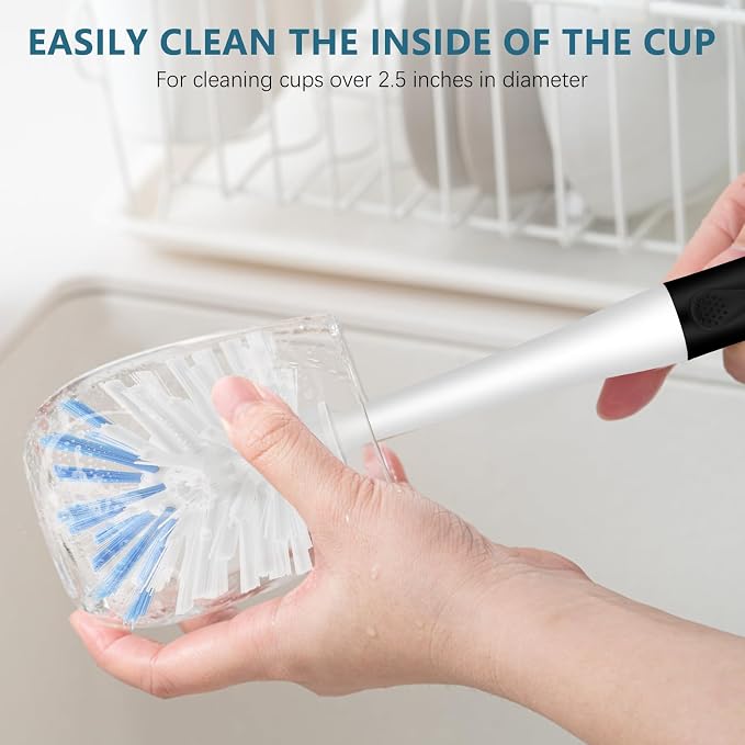 SetSail 3 Pack Dish Brush Set, Long Handle Kitchen Scrub Brush(Black Blue) | Built-in scraper tip, non-slip rubber handle, PET stiff bristles. Hanging loop for storage. for Dishes pots, pans, bottles