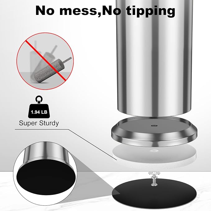 Silver Toilet Brush and Holder，Long Handled Gold Toilet Brush for Bathroom，Stainless Steel Heavy Duty Toilet Bowl Brush,Removable Inner Bowl,Deep Cleaning Dense Bristles Cleaner Brush -Space Saving