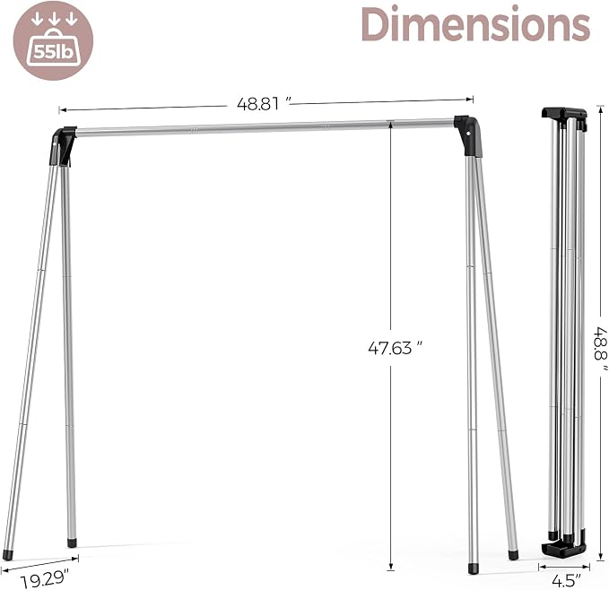 TOOLF Clothes Drying Rack Foldable, Portable Clothes Rack for Travel | Stainless Steel, Folds Flat to Storage, Lightweight Design, Non-slip Feet, Easy to Carry, Versatile for Room/Balcony/Dorms