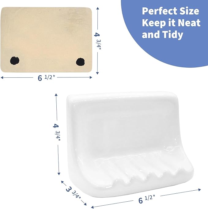 White Vintage Wall Mounted Ceramic Soap Dish Holder Bathroom Shower Wall | Retro Ceramic Porcelain Soap Dish Holder Tray for Home Bathtub Bathroom Sink Shower Wall Easy to Clean Keep Soap Dish Dry