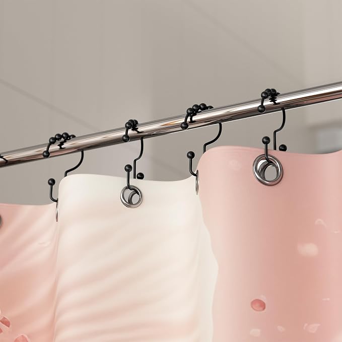 Titanker Shower Curtain Hooks Rings, Rust Resistant Metal Double Glide Shower Hooks Rings for Bathroom Shower Rods Curtains, Set of 24 Hooks - Black