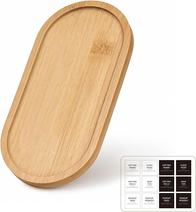 SheeChung Bathroom Counter Tray, Small Bamboo Vanity Tray - 6.9" x 3.5" | Decorative Kitchen Countertop Organizer for Soap Dispenser, Perfume, Jewelry, Catchall, Makeup, Candle, Coffee Table