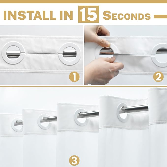 WONICY No Hook Small Shower Curtain with Snap-in Liner, White, 36 x 74 | Ringless, Waterproof & Washable, Hotel Style, Mesh Top Window, Bottom Magnets, Thick, Farmhouse, for Bathroom