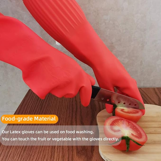 ThxToms Rubber Dishwashing Cleaning Gloves (2-Pair) - Fleece Lined | Reusable Long Dish Gloves for Washing Dishes, Waterproof Kitchen Gloves with Extra-Long Cuff & Anti-Slip Design, Medium