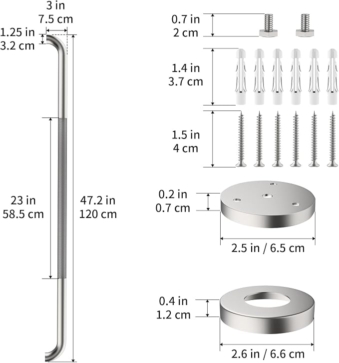 ZUEXT 48 Inch Brushed Nickel Anti Slip Shower Grab Bar with Knurled Grip | Extra Long Handicap Grab Bar for Wall, Stainless Steel Bathroom Handrail, Safety Support Bar for Seniors Elderly, 1.25" Dia