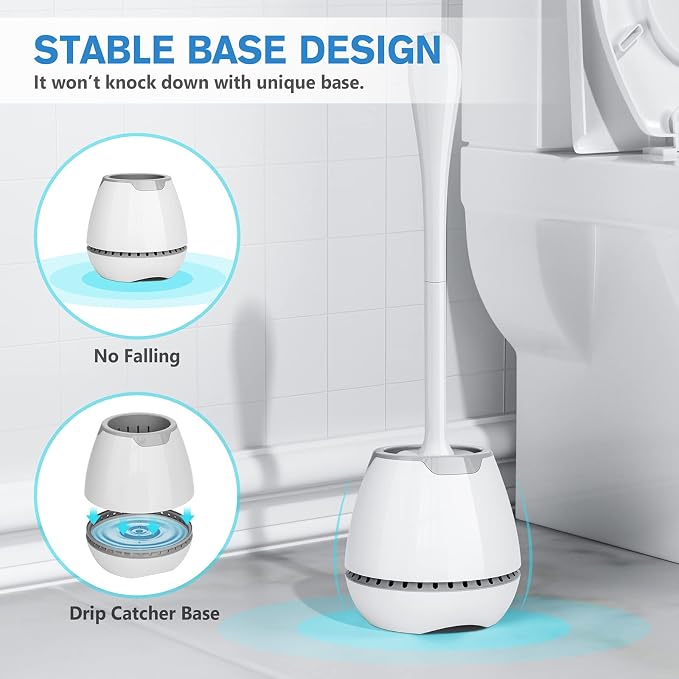 Toilet Brush and Holder, Toilet Bowl Brush with Ventilated Holder and Ergonomic Long Handle, Durable Bristles Toilet Scrubber Set for Bathroom Cleaning