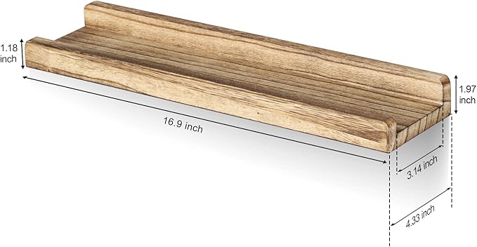 Emfogo Floating Shelves for Wall, 16.9 inch Wood Wall Shelves with Ledge, Floating Shelf Picture Ledge Set of 3 for Living Room Bedroom Kitchen Display and Storage(Rustic Brown)