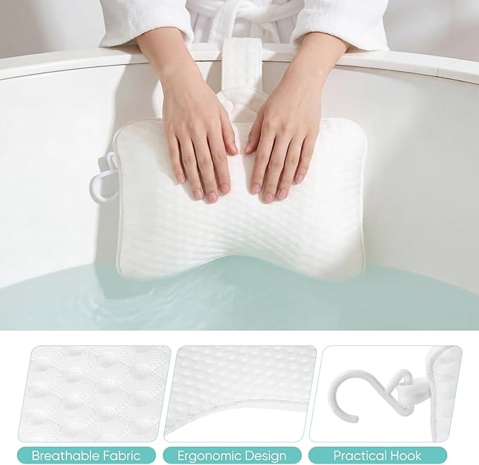 2-Pack Large Hot Tub Spa Pillow, Universal Headrest Neck Support Cushion for Chaise Lounge Pillow, Adjustable Long Strap, Removable Weighted Pouch with Easy-Dry Hook