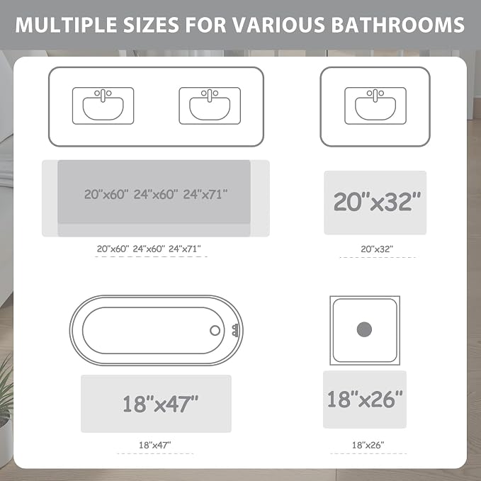 Uphome Gray Bath Mat, Distressed Farmhouse Boho Bathroom Rugs, Super Cozy Velvet Small Bathroom Mats, Non Slip Machine Washable Bathroom Floor Mat for Toilet Sink Shower, 18x26 inch