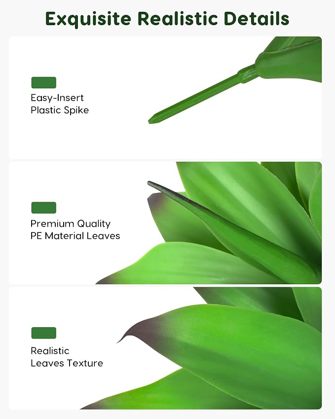 Velener 13.8 Inch Artificial Agave Plants, UV Resistant Fake Outdoor Plants, Small Faux Plants for Indoor Decor(Green)-2 Pack