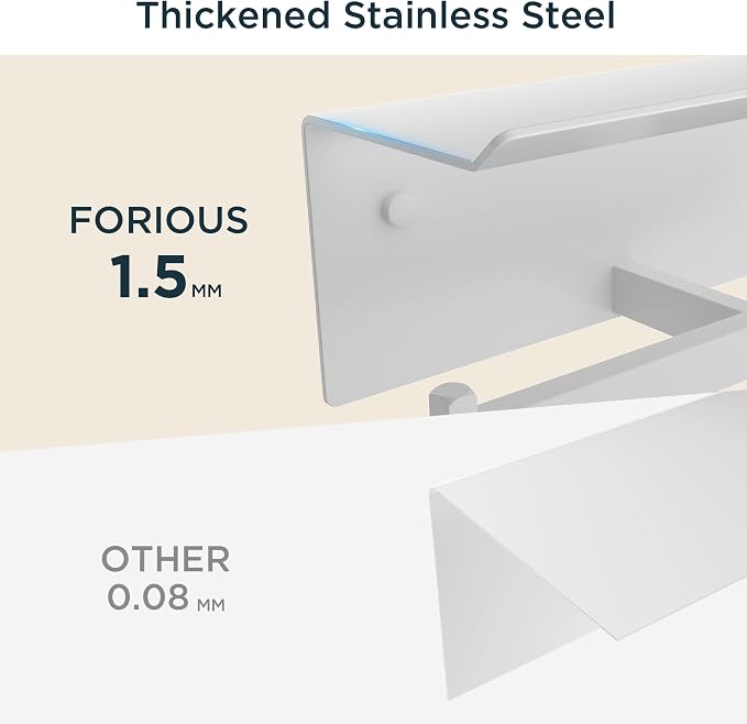 FORIOUS Toilet Paper Holder with Shelf, Commercial Toilet Paper Dispenser | White| SUS304 Stainless Steel Wall Mount Double Bathroom Tissue Roll Holder for Hotel, Apartments, etc